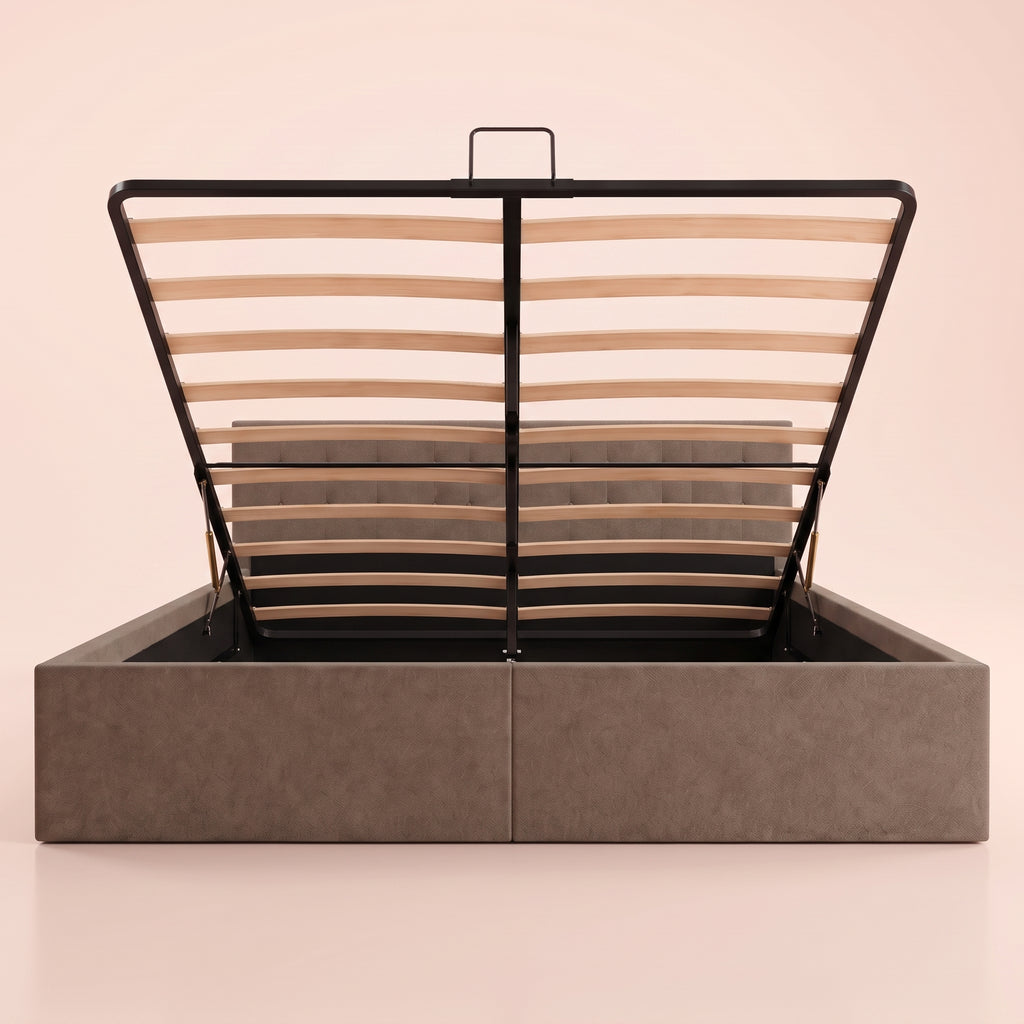 Lit coffre tapissier taupe | Scrigno