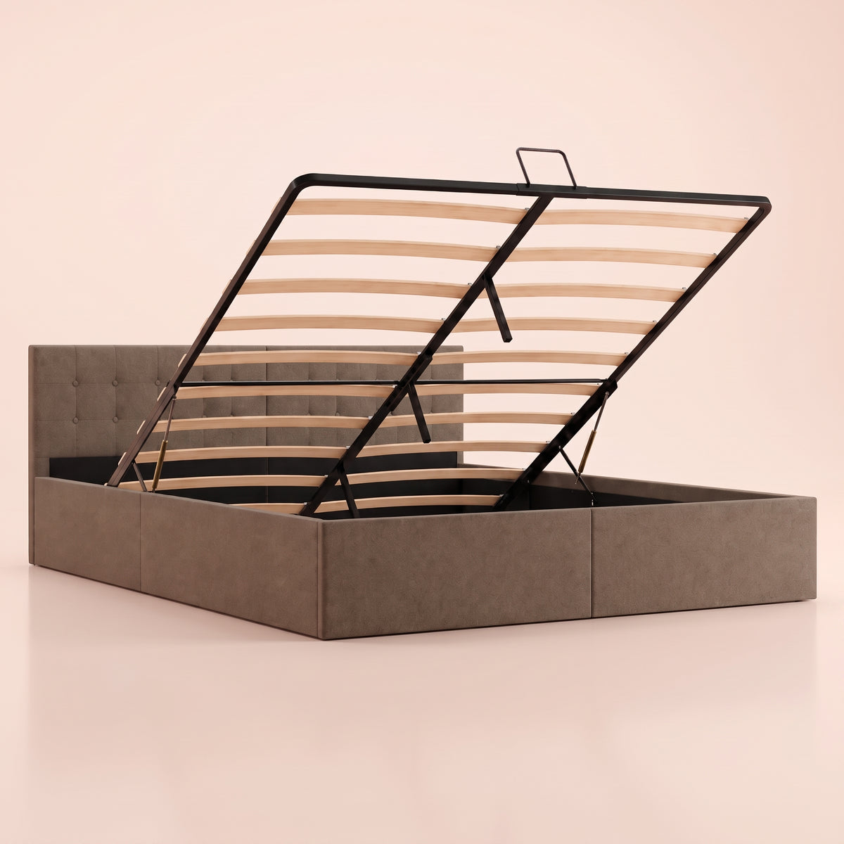 Lit coffre tapissier taupe | Scrigno