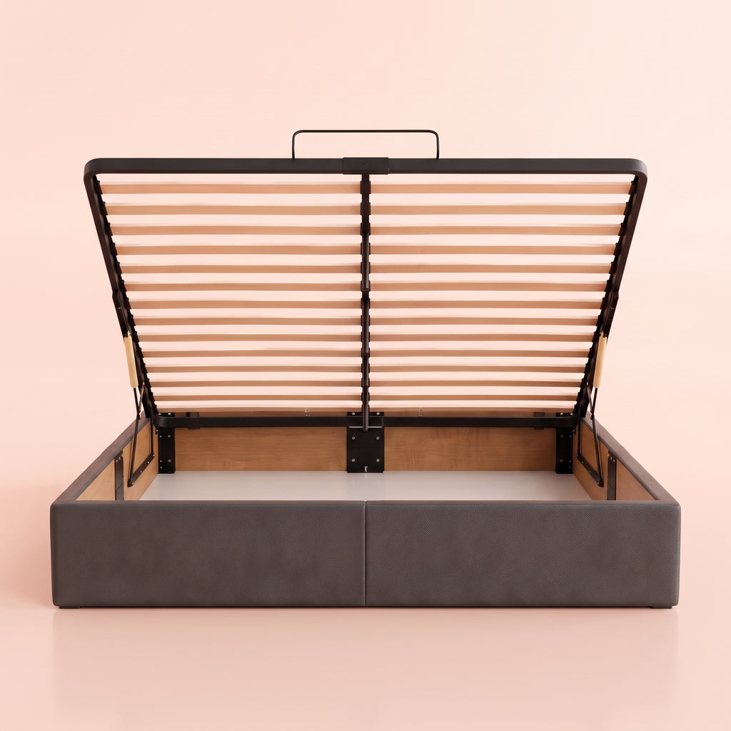 Lit coffre simili cuir gris | Essenza