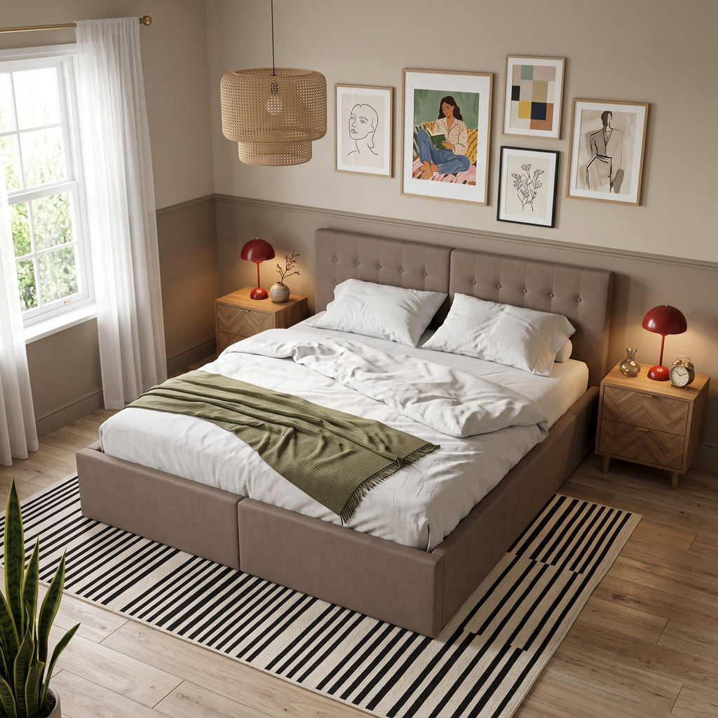 Lit coffre tapissier taupe | Scrigno