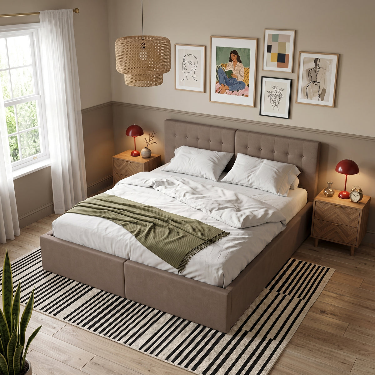 Lit coffre tapissier taupe | Scrigno