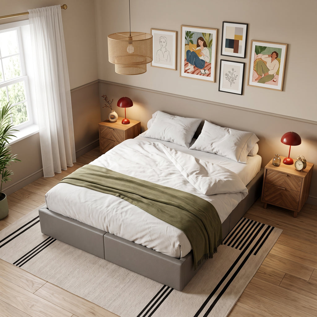 Lit coffre simili cuir gris | Essenza