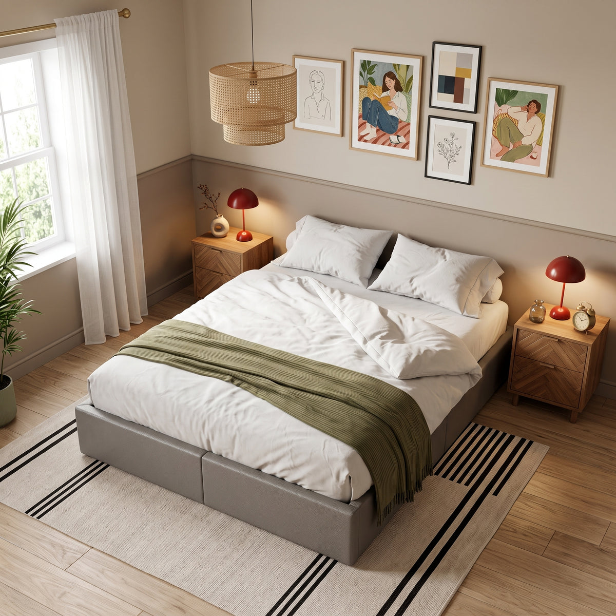 Lit coffre simili cuir gris | Essenza
